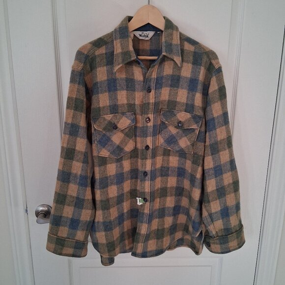 Vintage 70s Woolrich Wool Hunting Coat Men's L Flannel Shirt Jacket - Picture 1 of 5